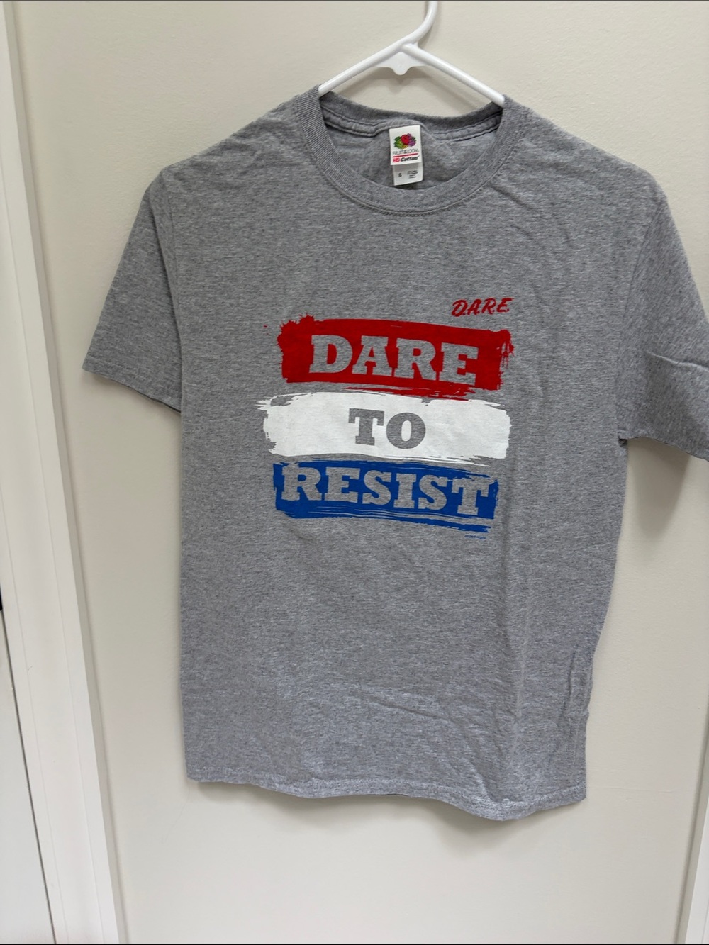 Fruit of the Loom Gray T-Shirt with Red, White, and Blue Graphic